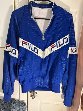 Fila Blue Mesh Track Jacket with White Chevron and Red Accents